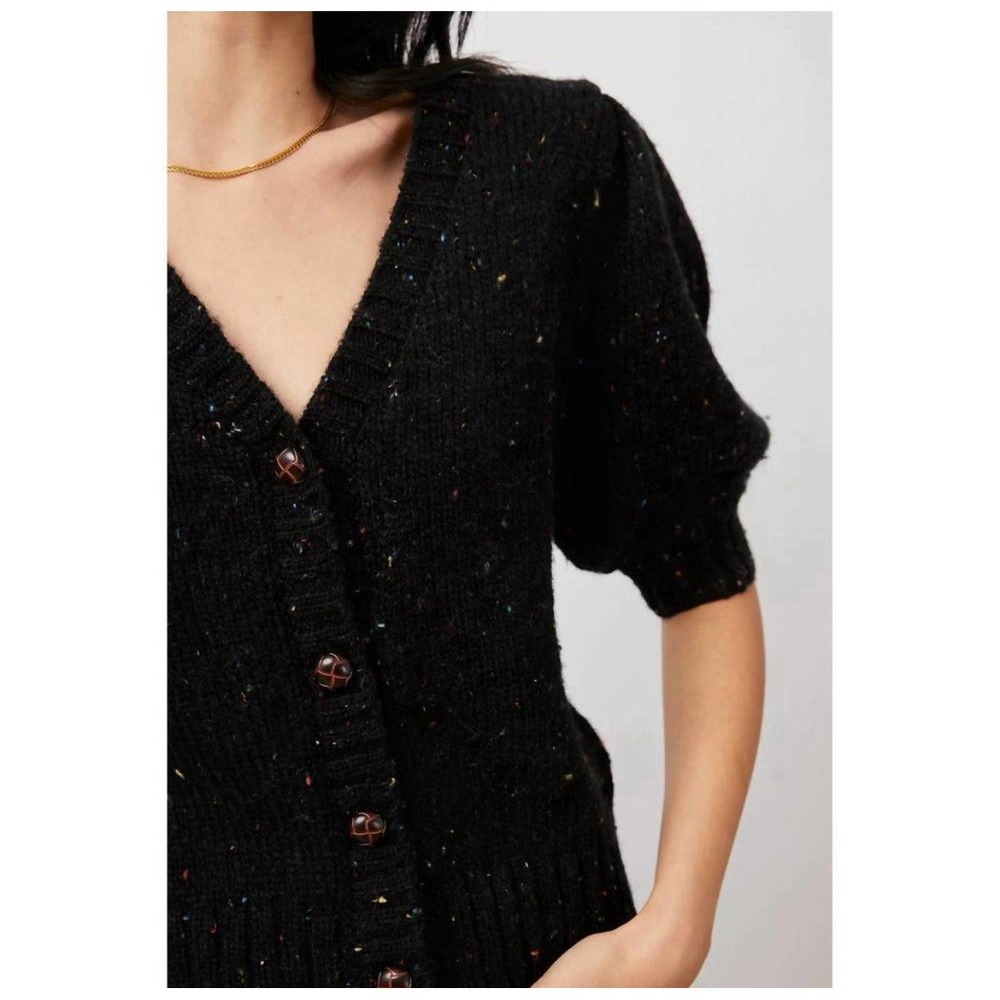 NEW Rails Isla Black Confetti Short-Sleeve Cardigan Sweater Size XL Neutral NWT - Picture 3 of 9